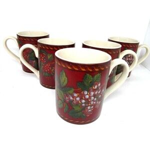 Raymond Waites Fruit Garland Mugs Certified International Bundle  of 5